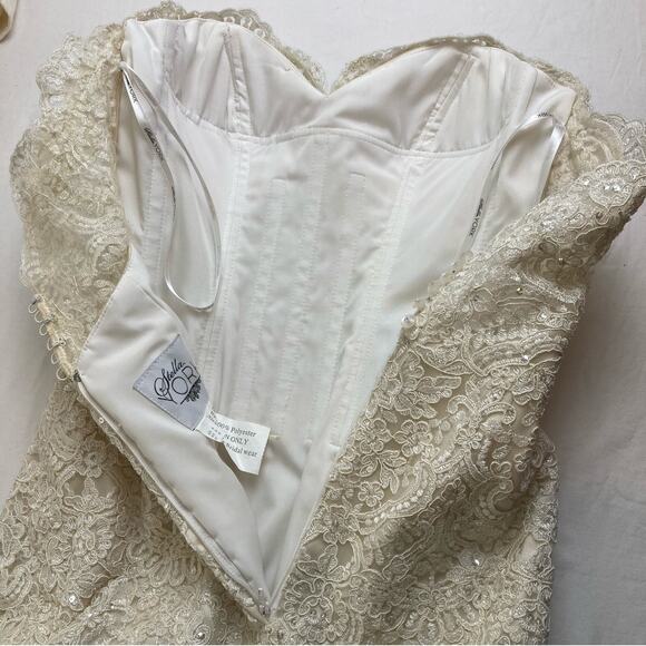 Stella York Wedding Dress US 6 Cream Gown Sweetheart Neck Strapless Lace Flare - Picture 6 of 16